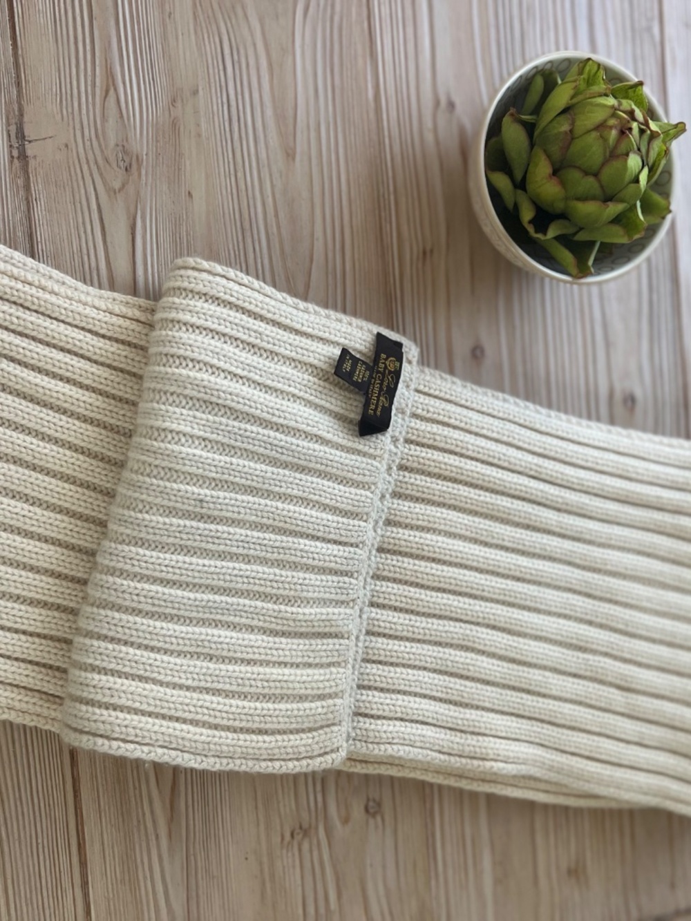 Loro Piana Baby Cashmere Scarf Ivory Rib Knit - Picture 5 of 6